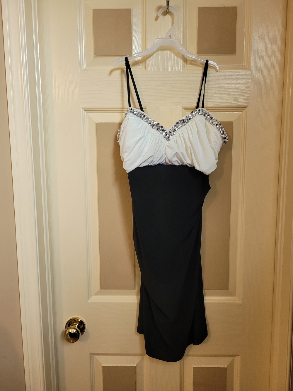 Jolie Black and White Midi Dress with Crystal Embellished Bust